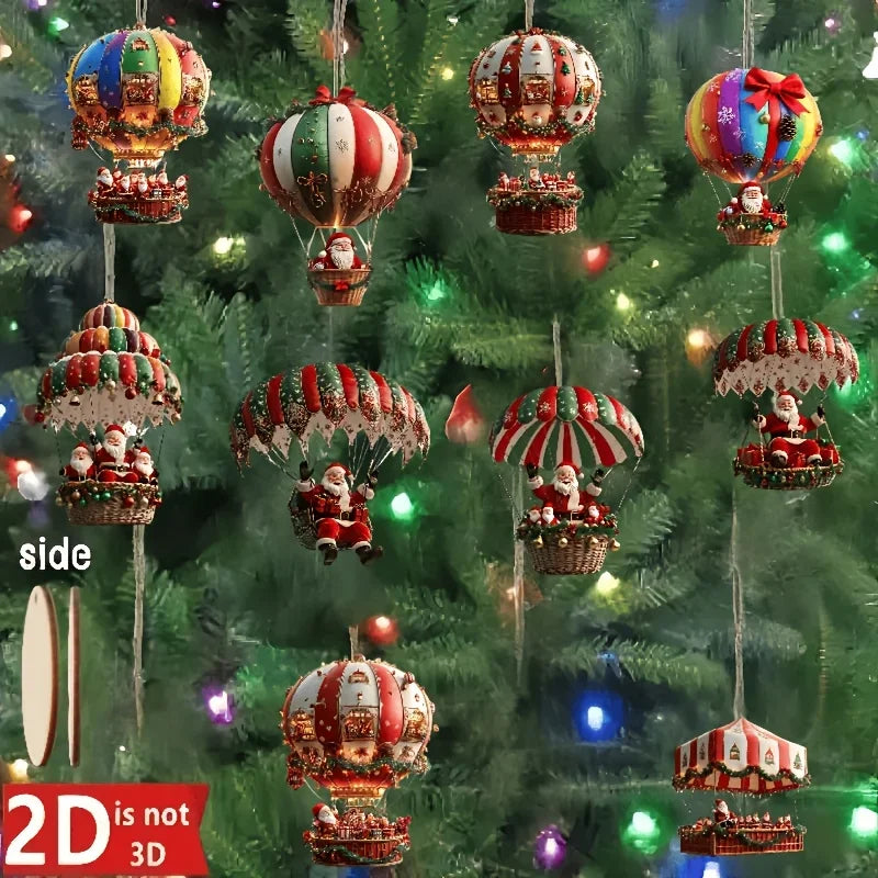 2D Flat Wooden Pendant Christmas Tree Decoration - 10PCS