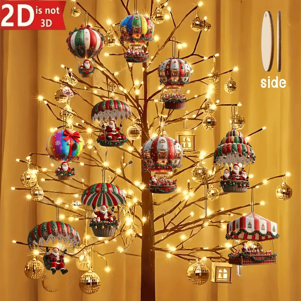 2D Flat Wooden Pendant Christmas Tree Decoration - 10PCS