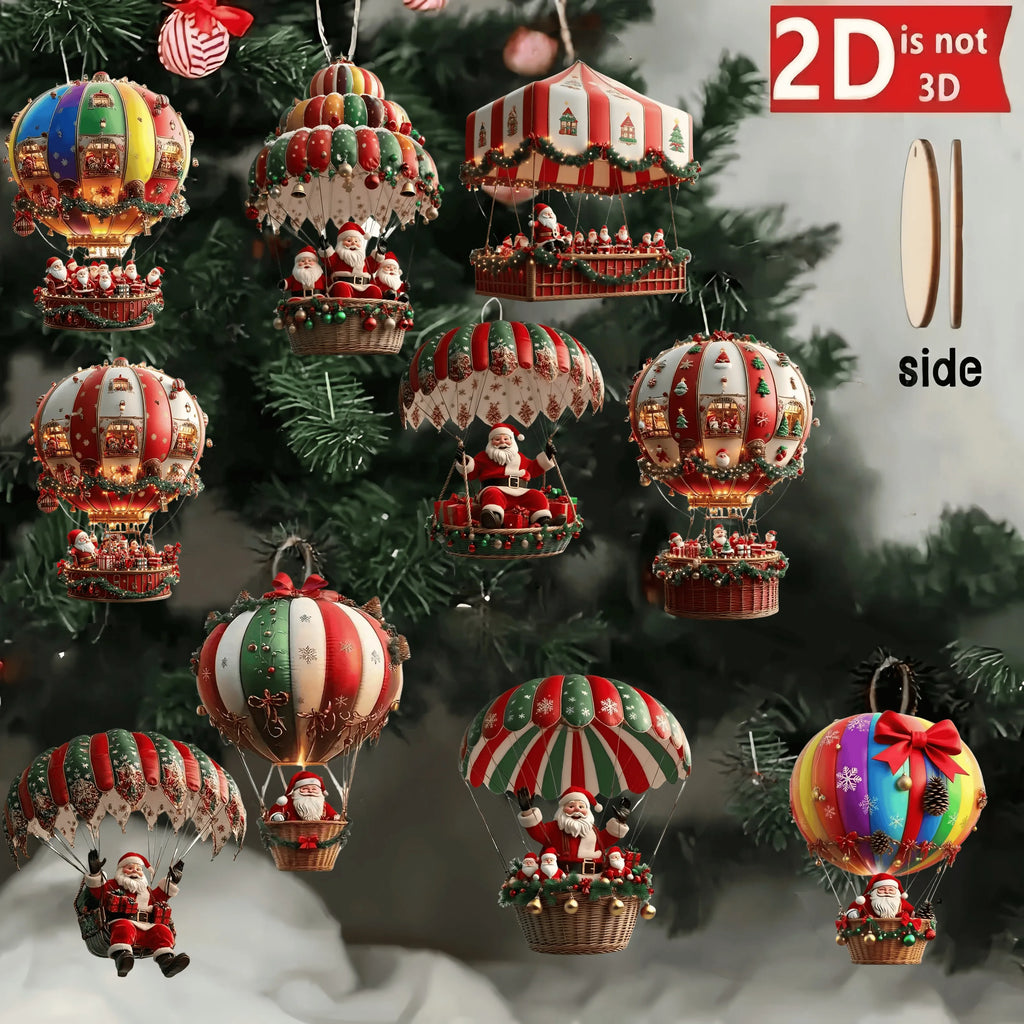 2D Flat Wooden Pendant Christmas Tree Decoration - 10PCS