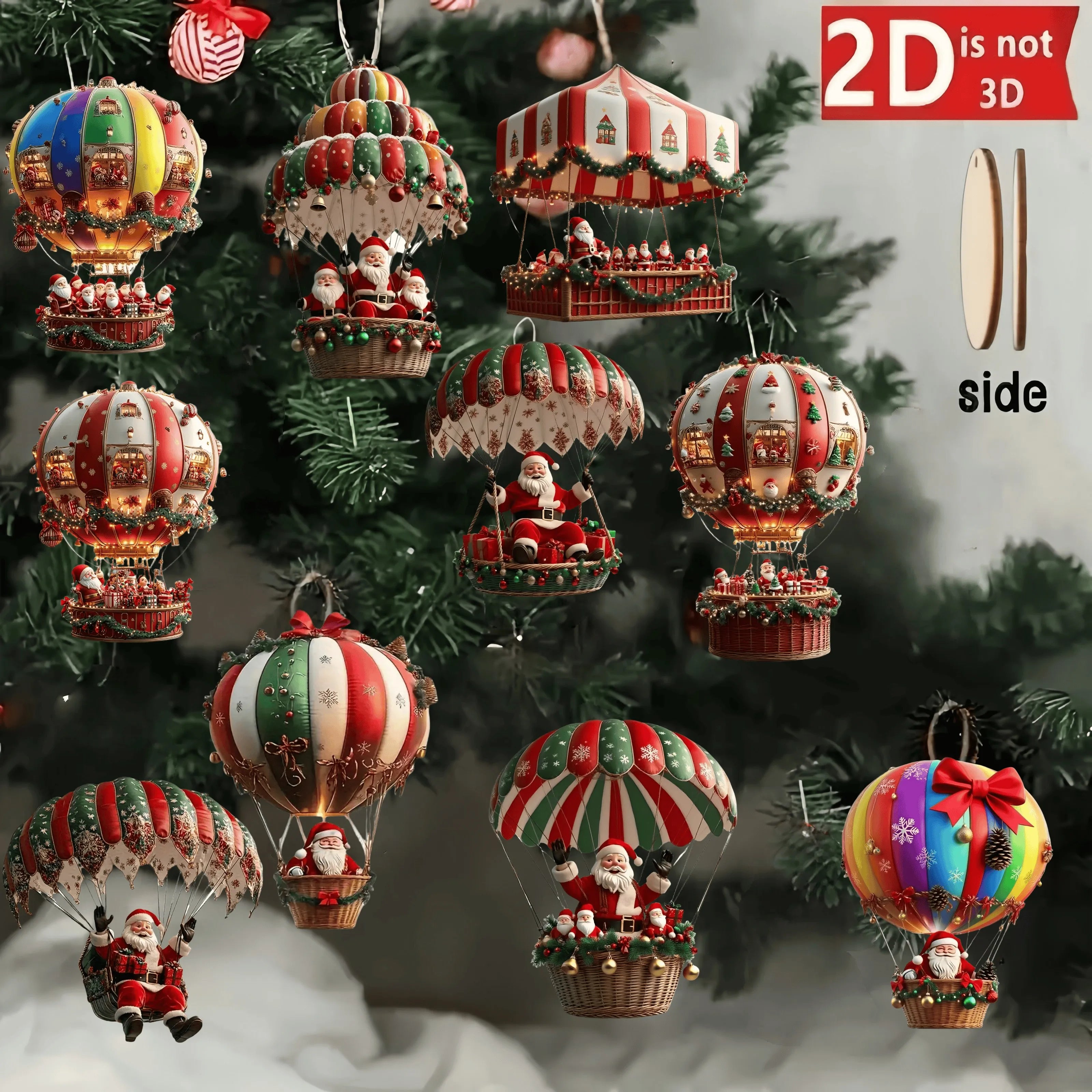 2D Flat Wooden Pendant Christmas Tree Decoration - 10PCS