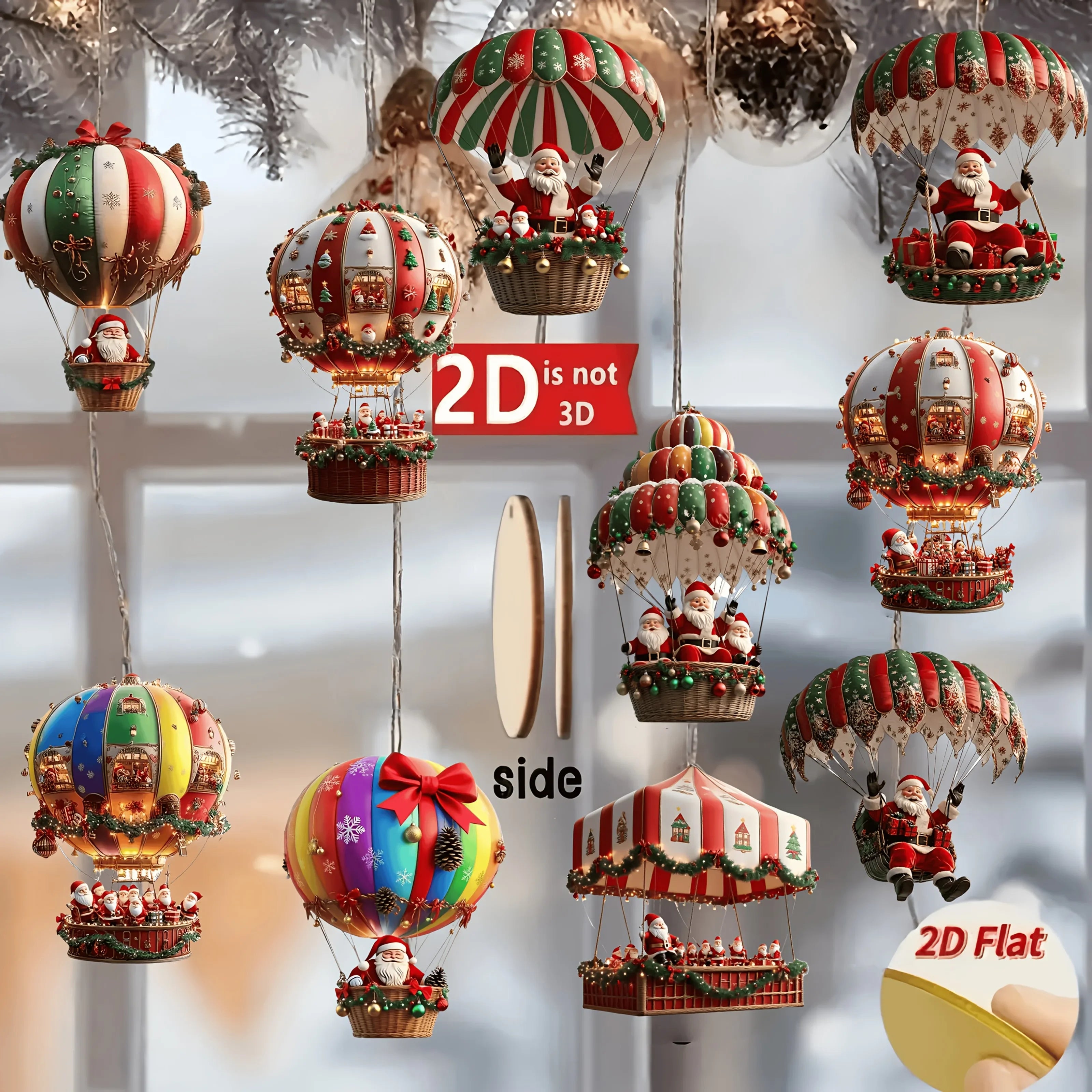 2D Flat Wooden Pendant Christmas Tree Decoration - 10PCS
