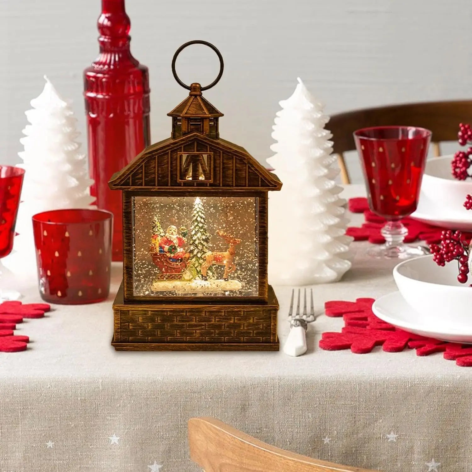 Christmas Snow Globe Glitter Lantern